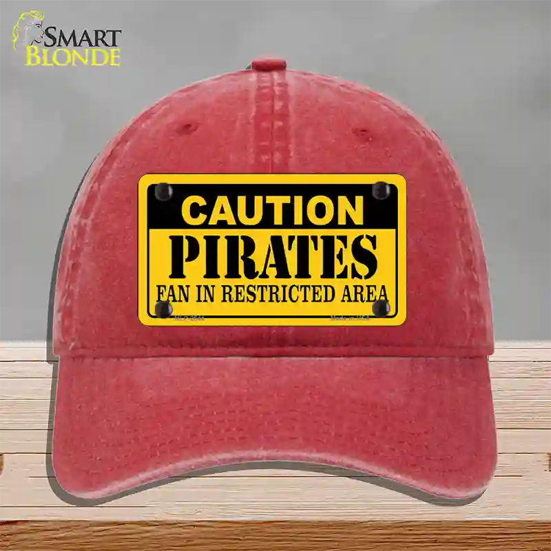 Caution Pirates Fan Novelty License Plate Hat Unconstructed Cotton / Red