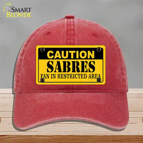 Caution Sabres Novelty License Plate Hat Unconstructed Cotton / Red