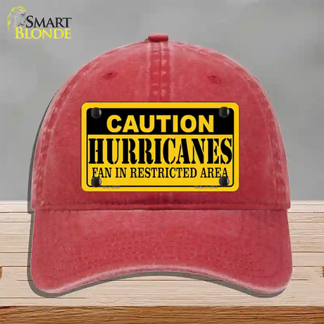 Caution Hurricanes Novelty License Plate Hat Unconstructed Cotton / Red