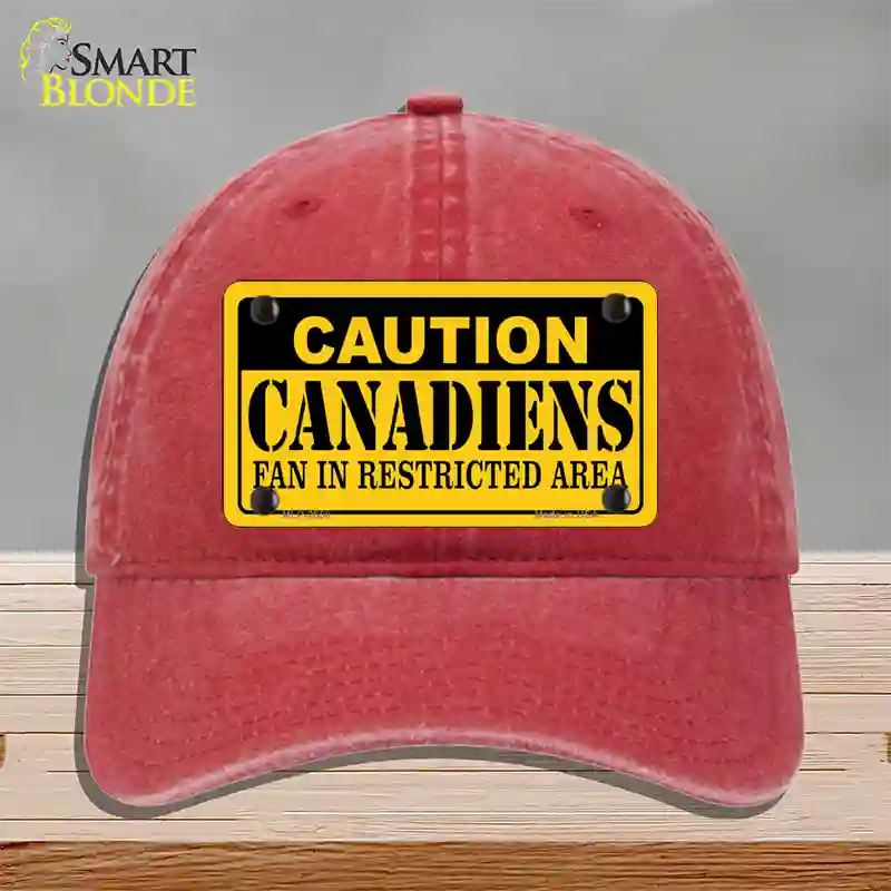 Caution Canadiens Novelty License Plate Hat Unconstructed Cotton / Red