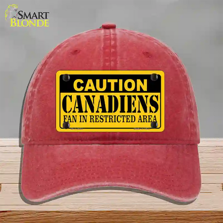 Caution Canadiens Novelty License Plate Hat Unconstructed Cotton / Red