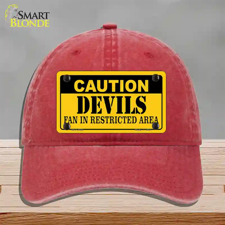 Caution Devils Novelty License Plate Hat Unconstructed Cotton / Red