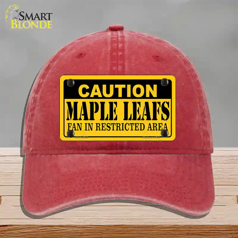 Caution Maple Leafs Novelty License Plate Hat Unconstructed Cotton / Red