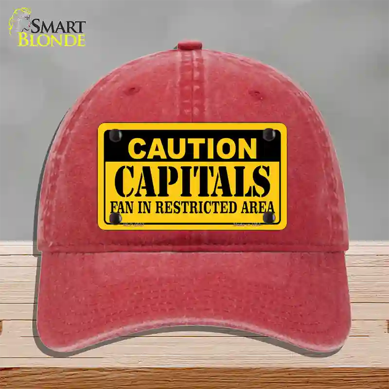 Caution Capitals Novelty License Plate Hat Unconstructed Cotton / Red