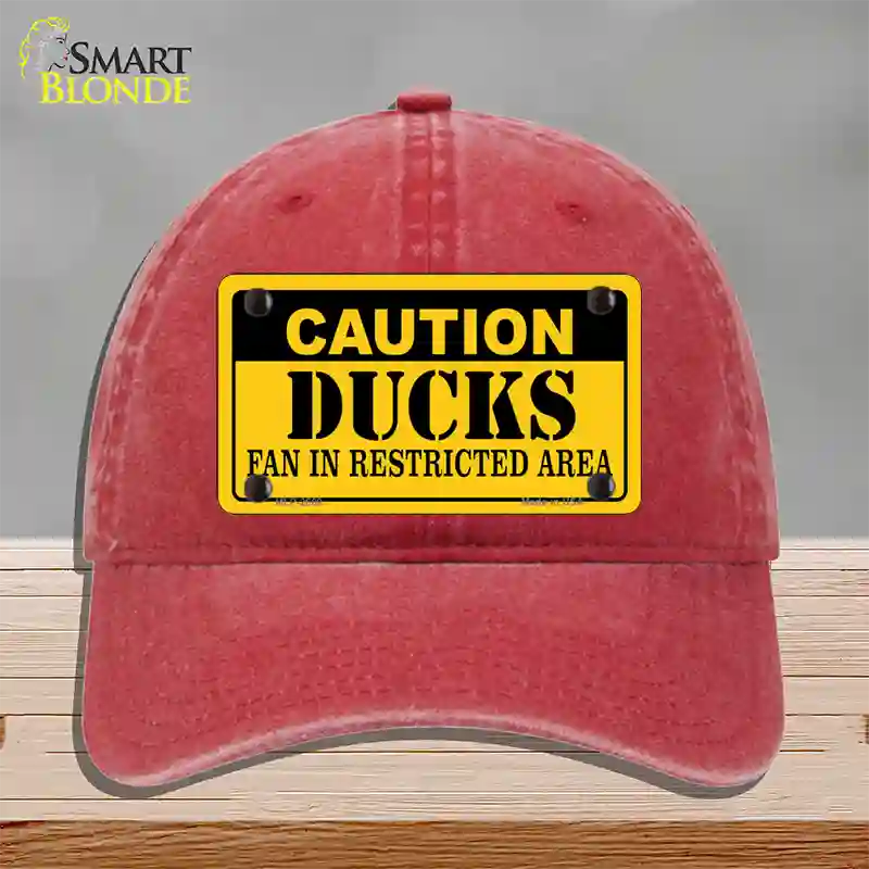 Caution Ducks Novelty License Plate Hat Unconstructed Cotton / Red