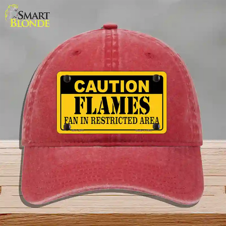 Caution Flames Novelty License Plate Hat Unconstructed Cotton / Red