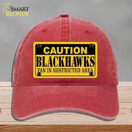 Caution Blackhawks Novelty License Plate Hat Unconstructed Cotton / Red