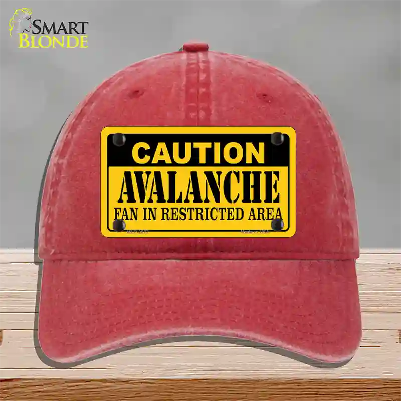 Caution Avalanche Novelty License Plate Hat Unconstructed Cotton / Red