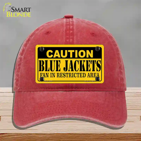 Caution Blue Jackets Novelty License Plate Hat Unconstructed Cotton / Red