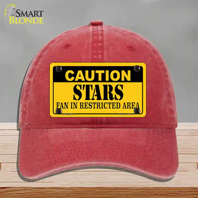 Caution Stars Novelty License Plate Hat Unconstructed Cotton / Red