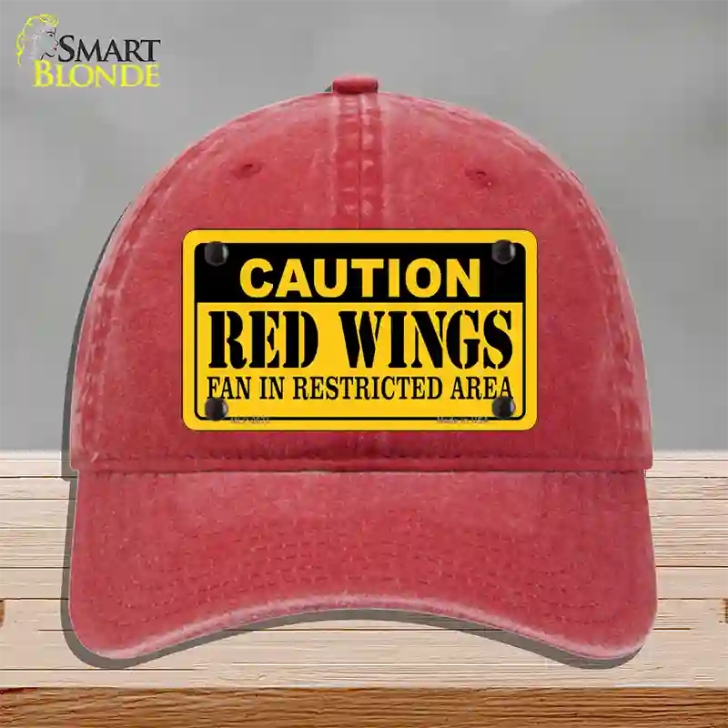 Caution Red Wings Novelty License Plate Hat Unconstructed Cotton / Red