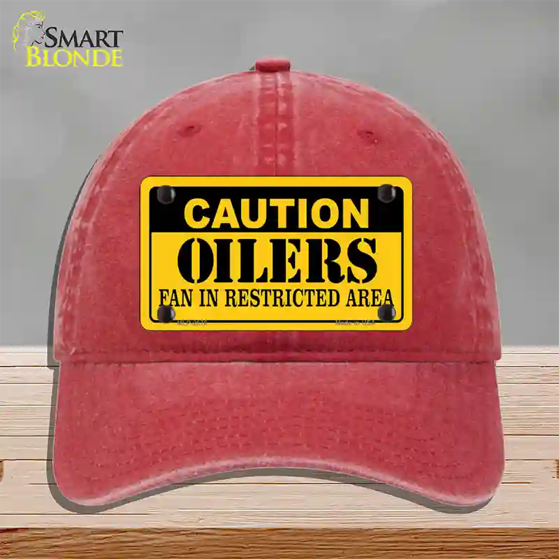 Caution Oilers Novelty License Plate Hat Unconstructed Cotton / Red