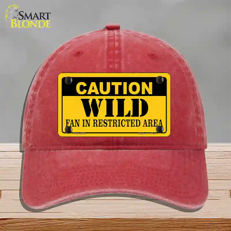 Caution Wild Novelty License Plate Hat Unconstructed Cotton / Red