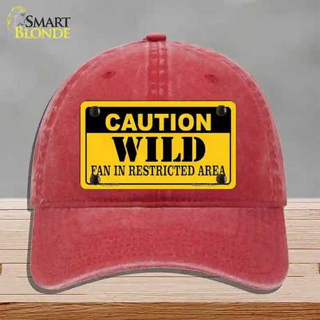 Caution Wild Novelty License Plate Hat Unconstructed Cotton / Red