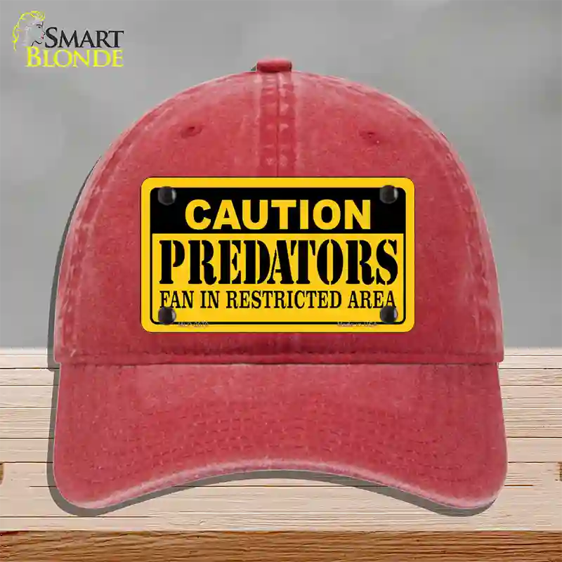 Caution Predators Novelty License Plate Hat Unconstructed Cotton / Red