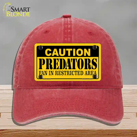 Caution Predators Novelty License Plate Hat Unconstructed Cotton / Red