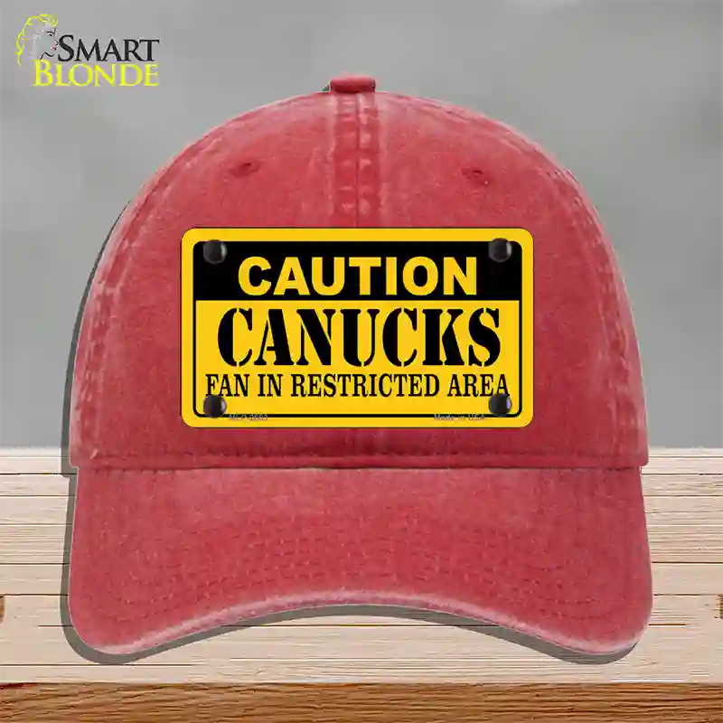 Caution Canucks Novelty License Plate Hat Unconstructed Cotton / Red