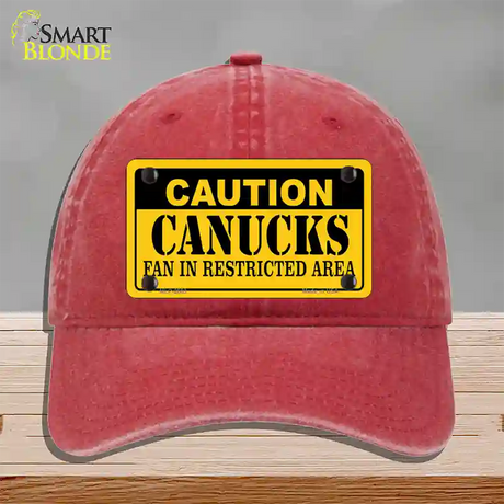 Caution Canucks Novelty License Plate Hat Unconstructed Cotton / Red