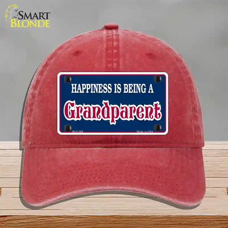 Happiness Being Grandparent Novelty License Plate Hat Unconstructed Cotton / Red