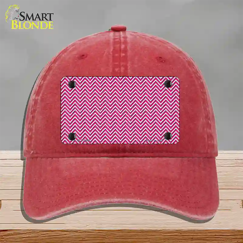 Pink White Chevron Novelty License Plate Hat Unconstructed Cotton / Red