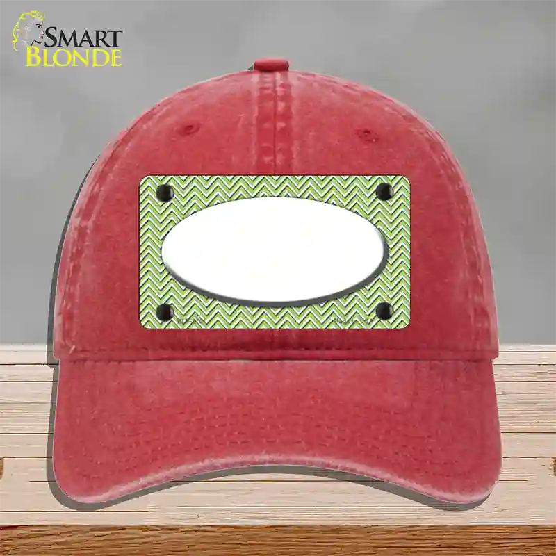 Lime Green White Chevon White Center Oval Novelty License Plate Hat Unconstructed Cotton / Red