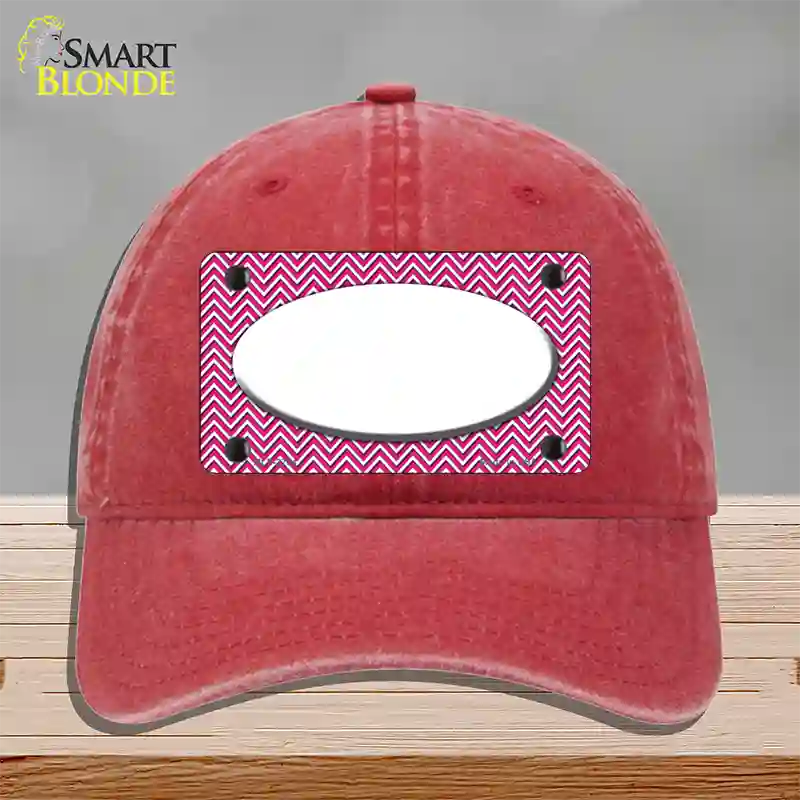 Pink White Chevon White Center Oval Novelty License Plate Hat Unconstructed Cotton / Red