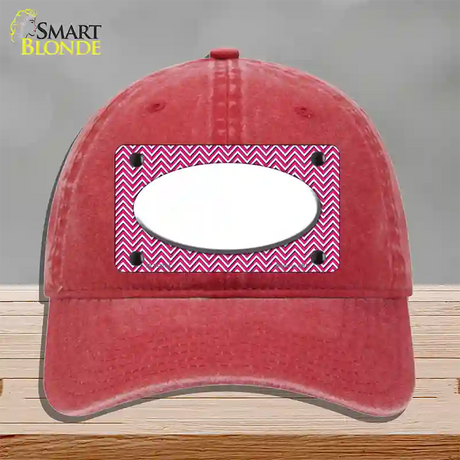 Pink White Chevon White Center Oval Novelty License Plate Hat Unconstructed Cotton / Red