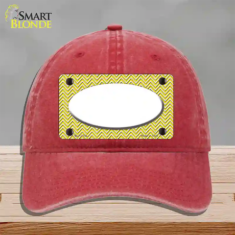 Yellow White Chevon White Center Oval Novelty License Plate Hat Unconstructed Cotton / Red