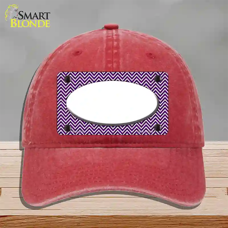 Purple White Chevon White Center Oval Novelty License Plate Hat Unconstructed Cotton / Red