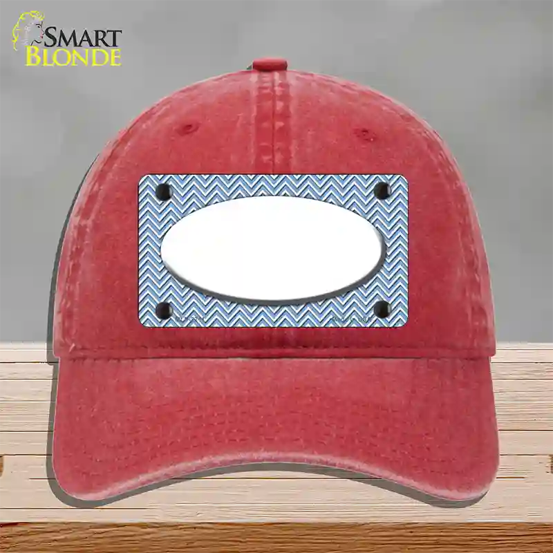 Light Blue White Chevon White Center Oval Novelty License Plate Hat Unconstructed Cotton / Red