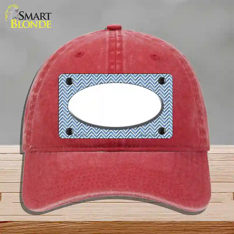 Light Blue White Chevon White Center Oval Novelty License Plate Hat Unconstructed Cotton / Red