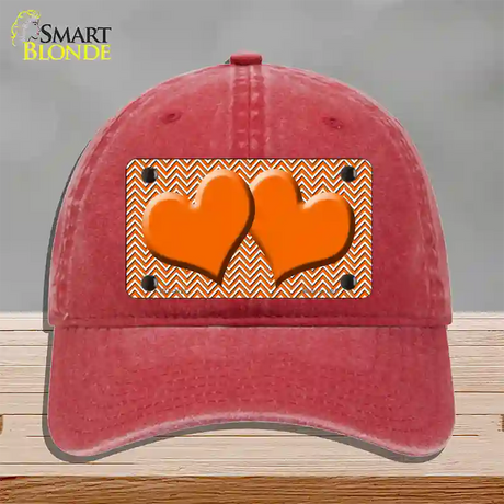 Orange White Chevron Orange Center Hearts Novelty License Plate Hat Unconstructed Cotton / Red