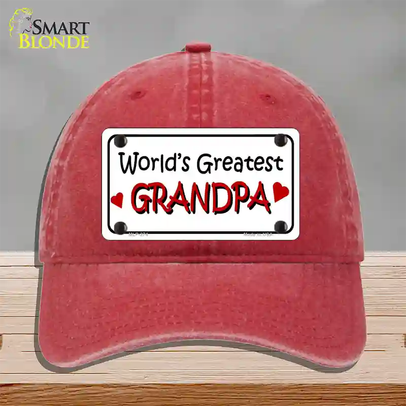 Worlds Greatest Grandpa Novelty License Plate Hat Unconstructed Cotton / Red