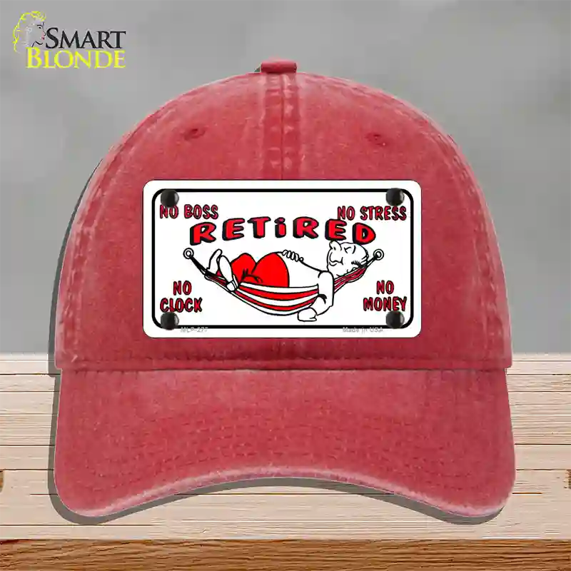 Retired With Hammock Novelty License Plate Hat Unconstructed Cotton / Red