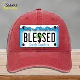 Blessed South Carolina Blue Novelty License Plate Hat Unconstructed Cotton / Red