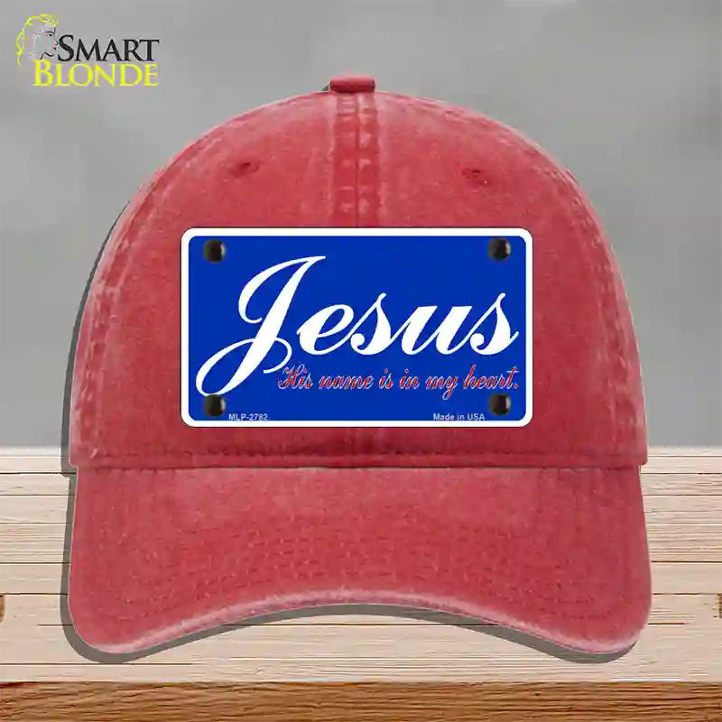 Jesus Blue Novelty License Plate Hat Unconstructed Cotton / Red