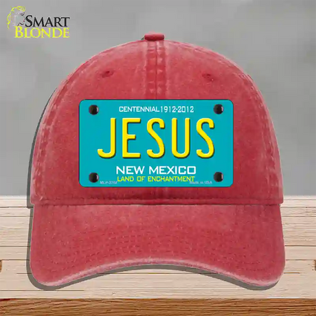 Jesus New Mexico Teal Novelty License Plate Hat Unconstructed Cotton / Red