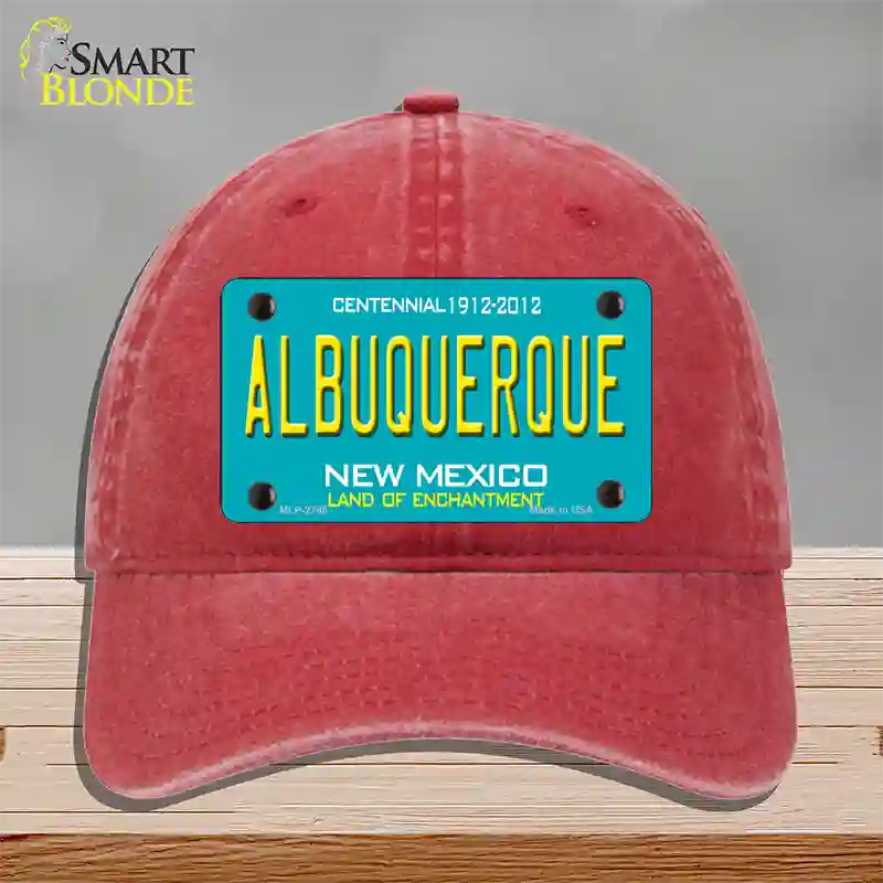 Albuquerque New Mexico Teal Novelty License Plate Hat Unconstructed Cotton / Red