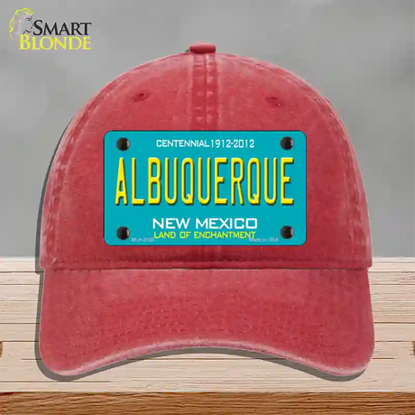 Albuquerque New Mexico Teal Novelty License Plate Hat Unconstructed Cotton / Red