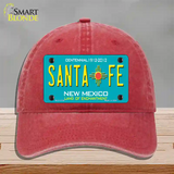 Santa Fe New Mexico Teal Novelty License Plate Hat Unconstructed Cotton / Red