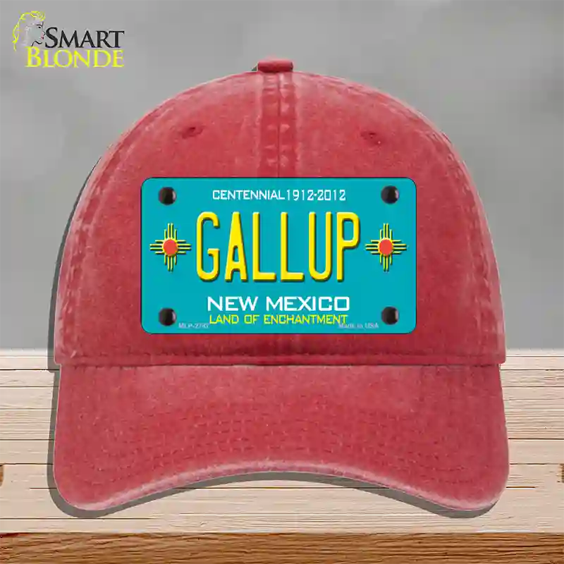 Gallup New Mexico Teal Novelty License Plate Hat Unconstructed Cotton / Red