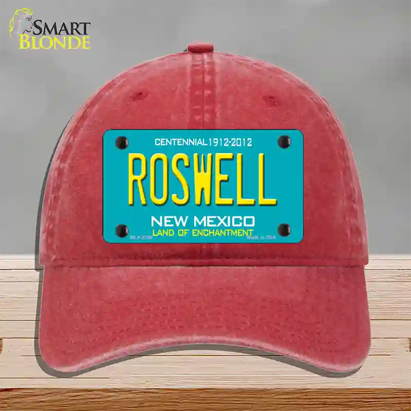 Roswell New Mexico Teal Novelty License Plate Hat Unconstructed Cotton / Red