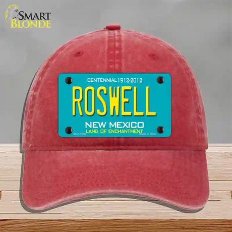 Roswell New Mexico Teal Novelty License Plate Hat Unconstructed Cotton / Red