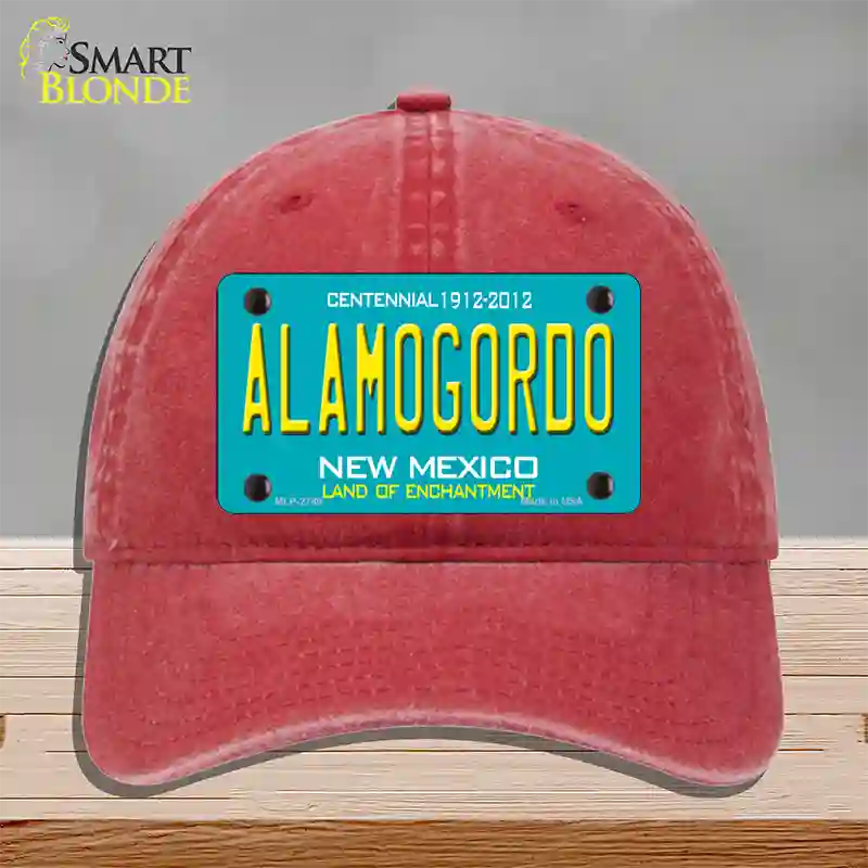 Alamogordo New Mexico Teal Novelty License Plate Hat Unconstructed Cotton / Red