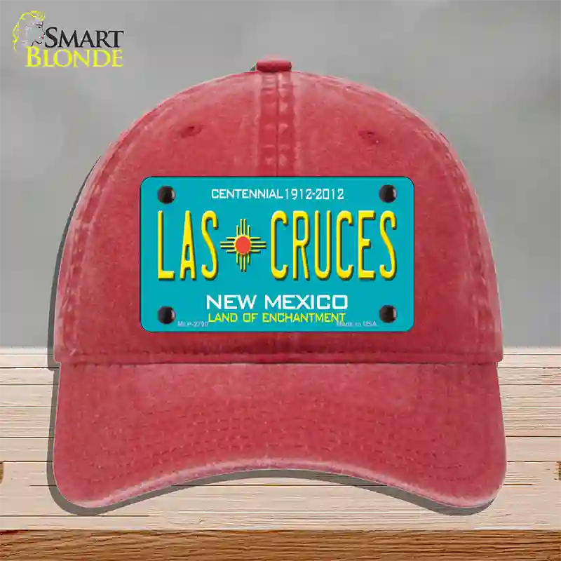 Las Cruces New Mexico Teal Novelty License Plate Hat Unconstructed Cotton / Red