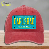 Carlsbad New Mexico Teal Novelty License Plate Hat Unconstructed Cotton / Red