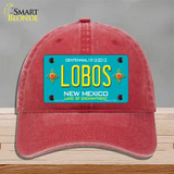 Lobos New Mexico Teal Novelty License Plate Hat Unconstructed Cotton / Red