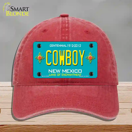 Cowboy New Mexico Teal Novelty License Plate Hat Unconstructed Cotton / Red