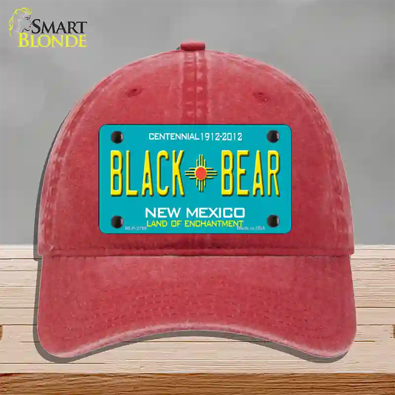 Black Bear New Mexico Teal Novelty License Plate Hat Unconstructed Cotton / Red