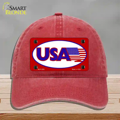 USA American Flag Vanity Novelty License Plate Hat Unconstructed Cotton / Red